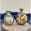 Image 2 : Hand Painted Adult and Child Snuff Bottles with Spoons 2H & 2.25H