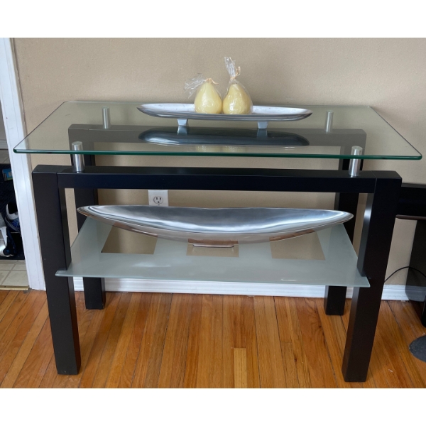 Modern Glass Rectangle Console Table w/Beautiful Home Decor Accents  36"w x 18"d x 38"tall