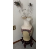 Image 1 : Lovely Neutrals Hand Painted Vase w/ Feathers - 29T w/ Wooden Stand 