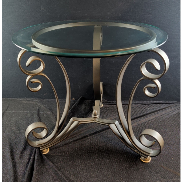 Round Glass and Metal Side Table #2