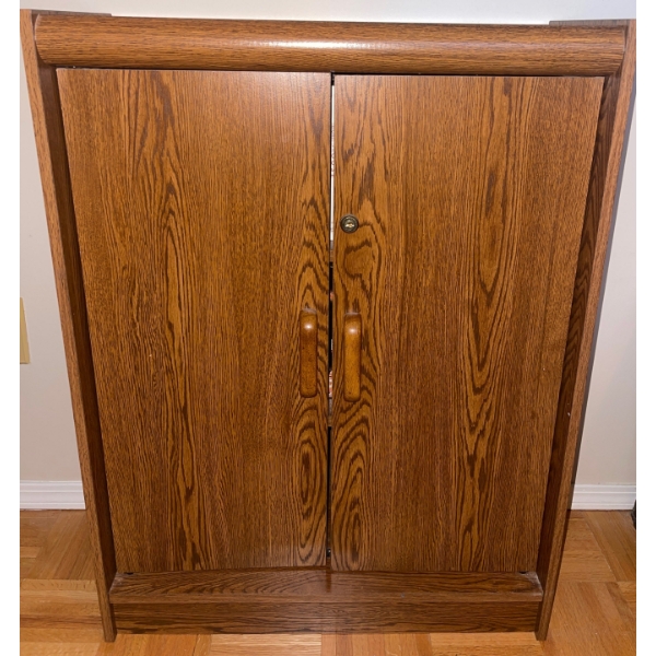 Slim Wooden Movie Storage Enclosed Shelf w/ Movies & Popular T.V Series DVD's & VHS