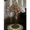Image 3 : Wood & Glass Table w/ Tiffany Style Lamp, Table is 23W, 27D, 22T