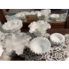 Image 2 : Vintage Fenton Hobnail Milk Glass Footed Candle Holder Bowl. And 2 small ashtrays and candy dish