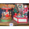 Image 1 : Mechanical Music Makers Christmas Rotating Carosel w/ Santa Testing Train Set By The Fireplace 