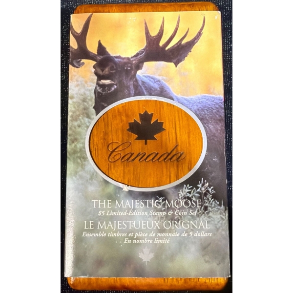 2004 The Majestic Moose $5 Stamp and Coin Set 99.99% Silver 28 Grams