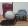 Image 1 : Assortment of Luggage & Carry-On Bags w/ Yoga Ball & New Seat Cover & Blowup Mattress