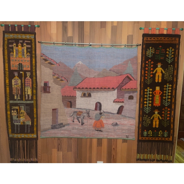 Vintage Peru Wool Wall Hanging  Woven Wall Tapestries Embroidered Silk 54"x46"tall (largest)