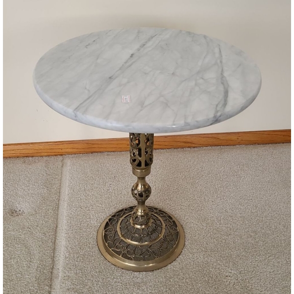 Gorgeous Brass Base w/ Marble Top Small Table - 15W, 17T 