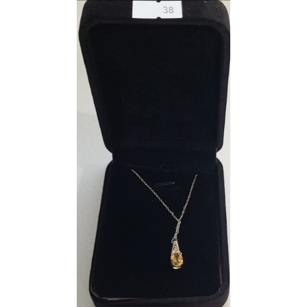 Pendant w/ Yellow Stone and 16" Chain Stamped .925