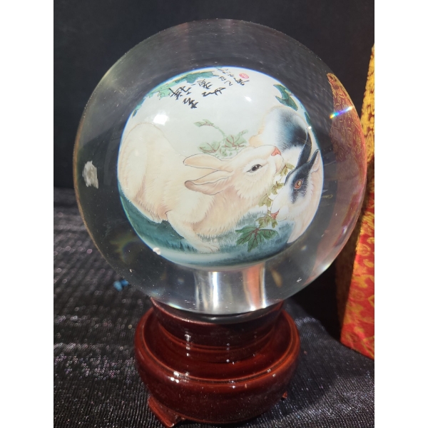 Wang Xisan Ji School Reverse Painting of a Rabbits Crystal Globe