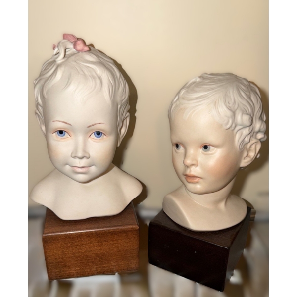 Cybis Busts: Girl 4.5 X 4.5 Base, 11 T and Boy 4 X 4 Base, 9.5 T 