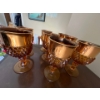 Image 4 : Vintage Retro 1960 Indiana Glass Diamond Point Amber Goblet set of 8 in great condition