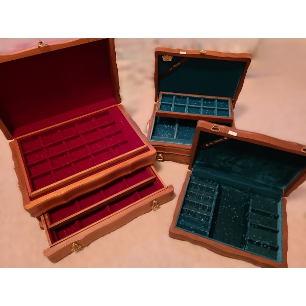 Wooden Jewelry Boxes- Largest: 16.5 W, 11 D, 7 T, Medium: 13 W, 9 D, 5 T, Small: 13 W, 9 D, 3.5 T