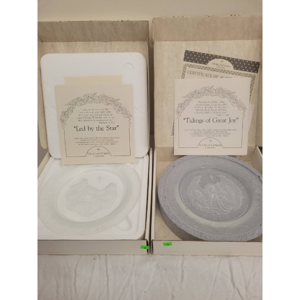 Two Morgantown Crystal Commemorative Plates:Led by the Star and Tidings of Great Joy