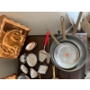 Image 3 : Vintage copper cake pans for rabbits on them, copper frying pans, vintage copper measuring cups, and