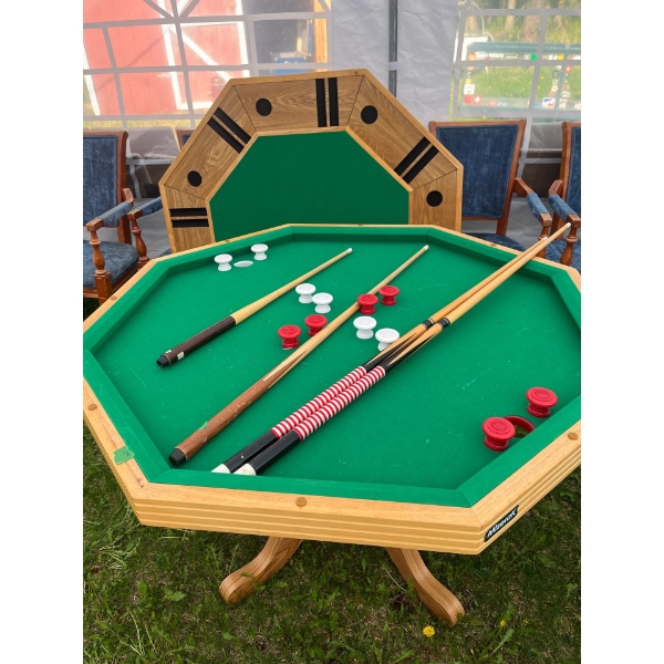 Mizerak Solid Oak Bumper Pool Table With Cues & Poker Table L48 W48 H30