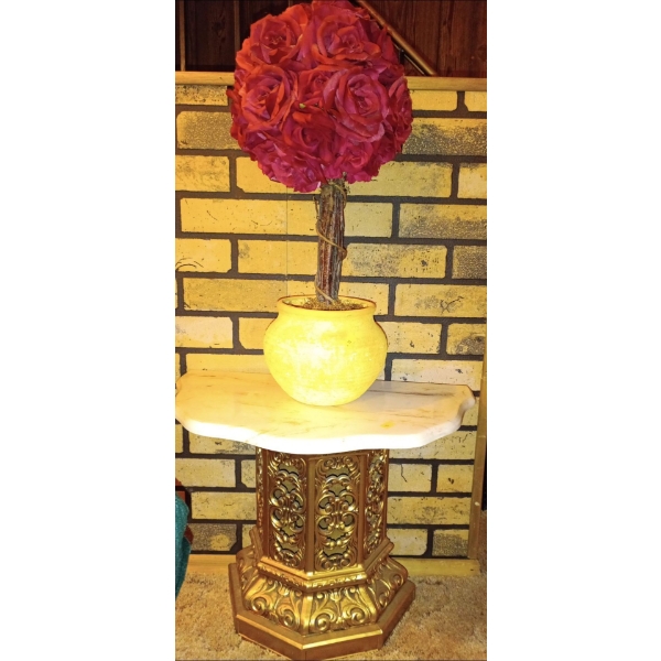 Lovely Small Decorative Stand w/ Marble Top and Artificial Flower 