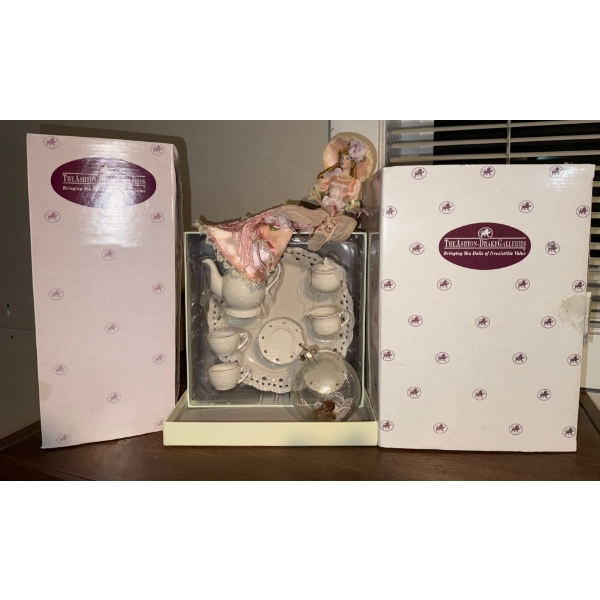 Miniature Tea Set Beautiful Doll In Pink & 2 Mystery Unopened Boxes 