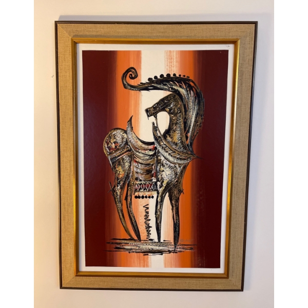 Unique Equestrian Oil on Board Art Piece 27x38 Artist Illegable