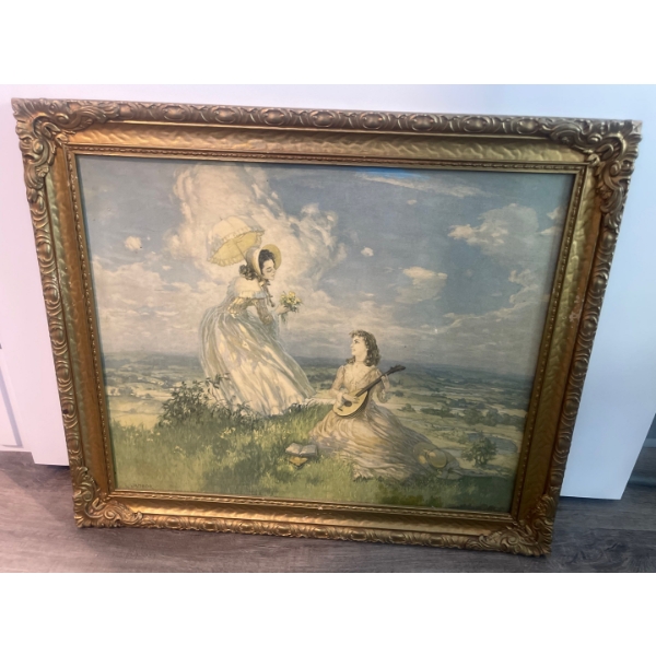 L.Jambors Vintage Rare Victorian Woman & Beach Painting  26"w x 23" tall