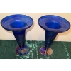 Image 2 : Loetz Mimosa Blue Carnival Deep Crackle Trumpet Vases (2)