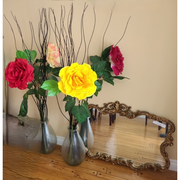 Ornate Gold Finish Mirror 37 w, 26 h  & Large Decorative Roses
