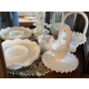 Image 1 : vintage Fenton milk glass, small 6” and large 8” baskets with milk glass ashtray 8.5”width