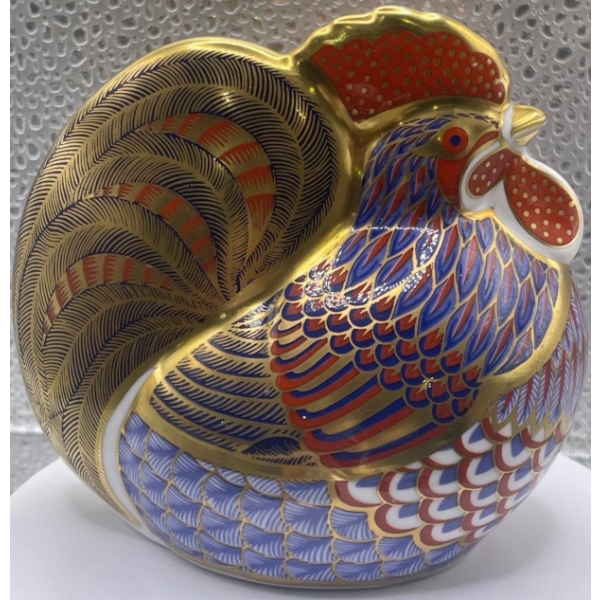 Gorgeous English Royal Crown Derby Bone China Rooster Figurine - 4In Tall 