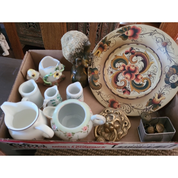 Military Buttons, Brass Lion Door Knocker, Zimbabwe Stone Figure 6 h, Miniature Creamers, Bird Vase