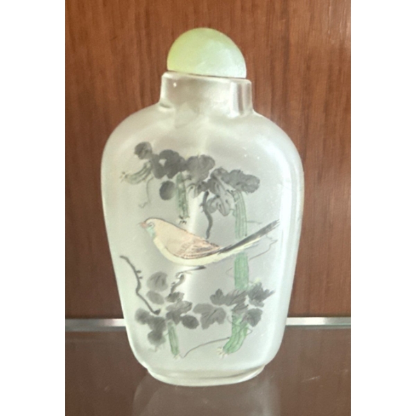 Chinese Reverse Painted Antique Glass Snuff Bottle - Stone Stopper - 2.5tall