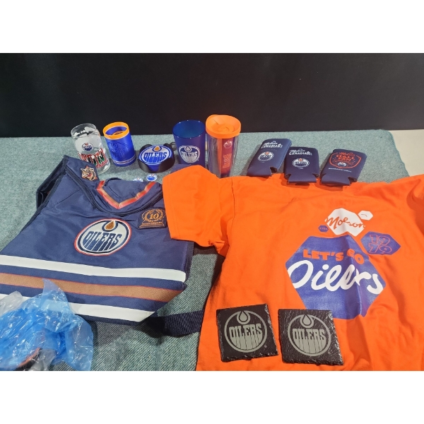 Oilers Tshirt, Backpack, Coozies, and Cups