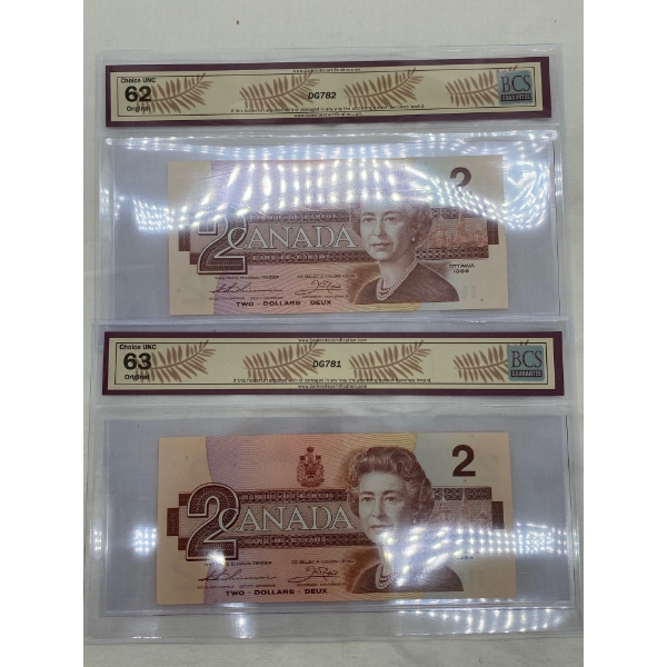 2 Graded Canadian 1986 $2 Choice UNC Prefix: EBX BRX