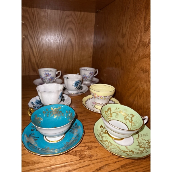 Bone China Teacup & Saucer Collection, 7 Pairs; Royal Albert, Royal Gratton, Foley, Grosvehot