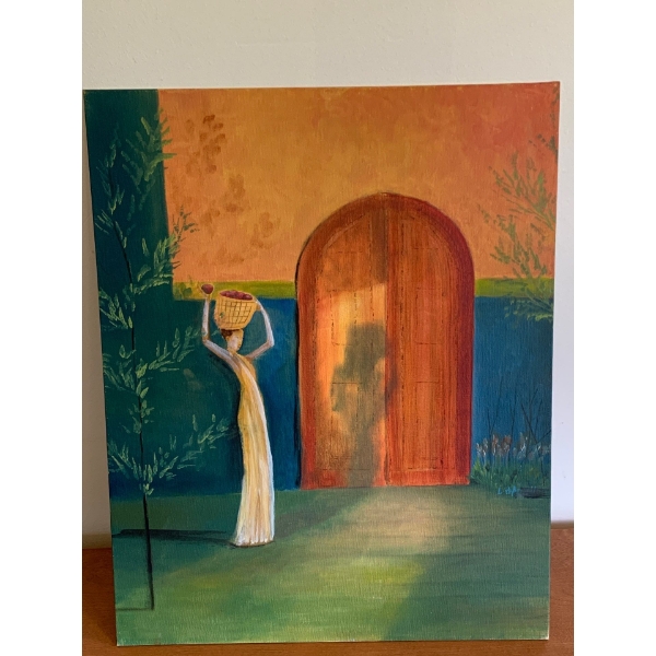 Lauri Ansell Lady With Basket Canvas Board  16 x 20