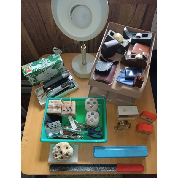 Large Assortment of Vintage Stationary Supplies  Staplers, Hole Punch, Tape Holder & More