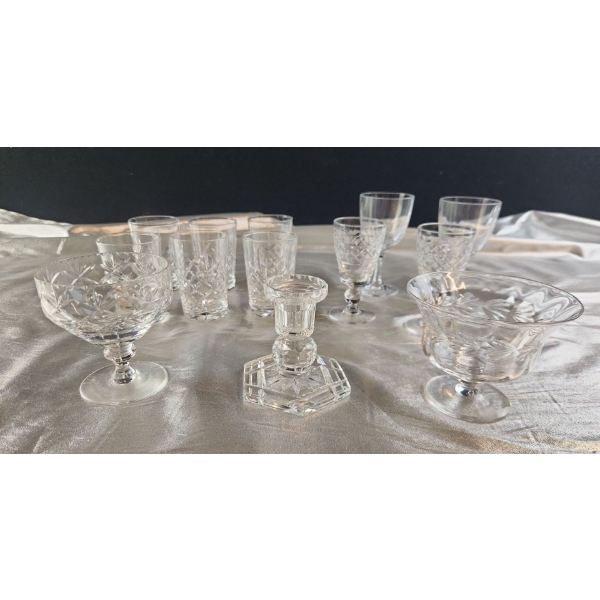 Assorted Small Crystal Pieces Including Candle Holder, Dessert Cups, Small Goblets and More