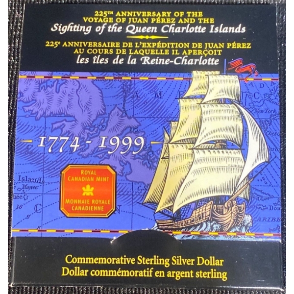 1999 Sighting of the Queen Charlotte Islands Dollar 92.5% Silver 25.175 Grams