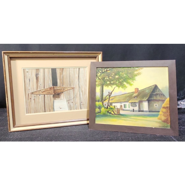 Charming Homestead Painting and WaterColor Hinge Signed Works