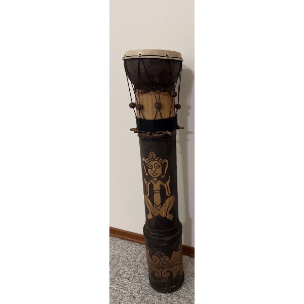 Bamboo Tribal Drum, Hand Carved & Decorated  (28T) 