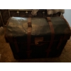 Image 1 : Antique leather shipping trunk with all contents
And a beautiful weaved blanket