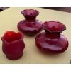Image 1 : Vintage Anchor Hocking Royal Ruby Red Small Glass Vases (2) Plus Tulip Candle Holder (No. 739) 