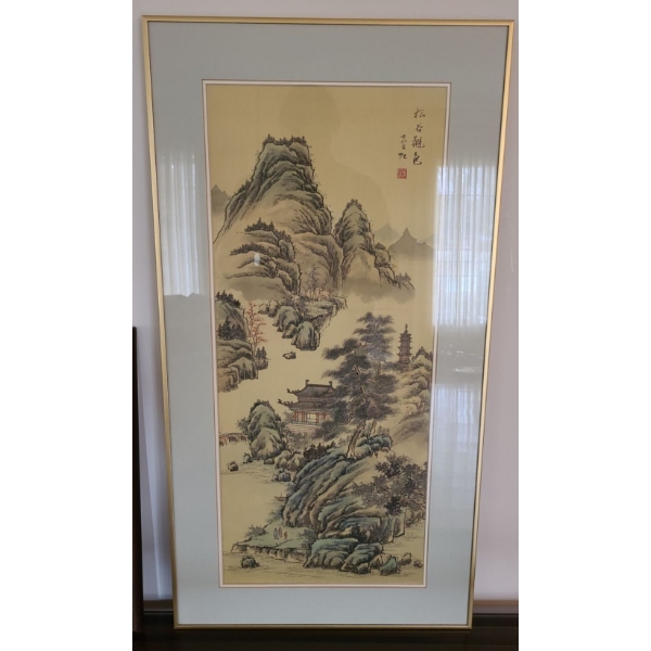 Oriental Scroll  Framed Art  - 19x35