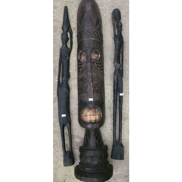 Carved Wooden Tribal Art 34 T and 36 T, Larger Piece: 9 W ,40 T 