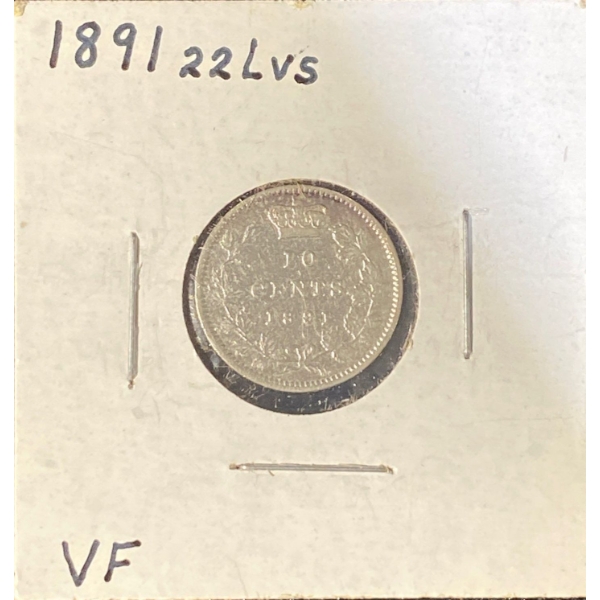 1891 VF Canadian Dime 92.5% Silver
