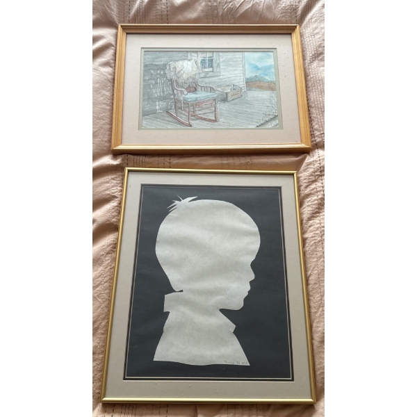 Lovely Sketch/Watercolor By Linda 90' Patio (17x13) w/ Thomas 88' Figure (17x14) 