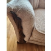 Image 2 : Vintage Upholstered Armchair With Rose-Embossed Pattern and Wooden Detailing