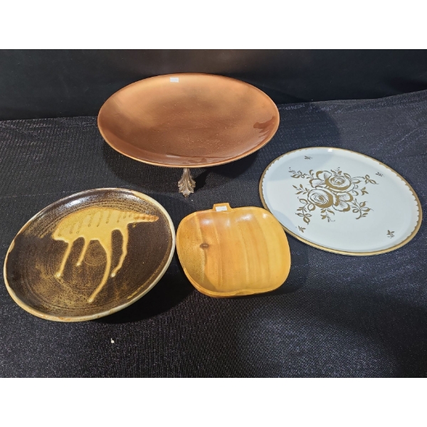 Copper Bowl " Diameter, 5 T, Plate 13" Diameter, Wooden Apple 8 X 8, Birks Rose Plate 11" Diameter