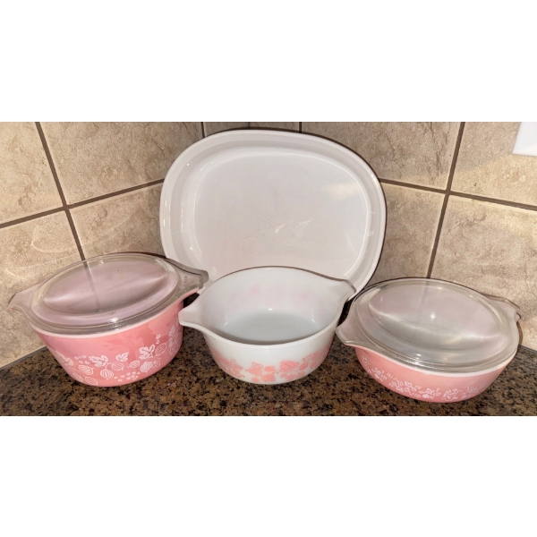 Vintage Pink Pyrex Gooseberry Cinderella Casserole Dishes & More