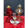 Image 1 : Hurricane Lamps; Red 11H, Clear 11.5H, Floral 6.5H