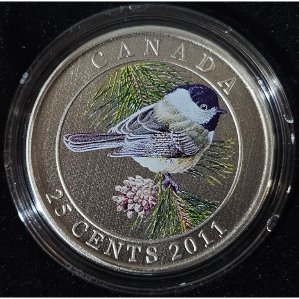 2011 25¢ Black-capped Chickadee - Coloured Coin